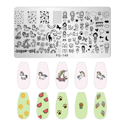 Jauki dzīvnieku nagu apzīmogošanas plāksnes Overprint Kokosriekstu koka viļņi Series Nail Art Attēlu zīmogs Nerūsējošā tērauda trafareti Nagu instrumenti