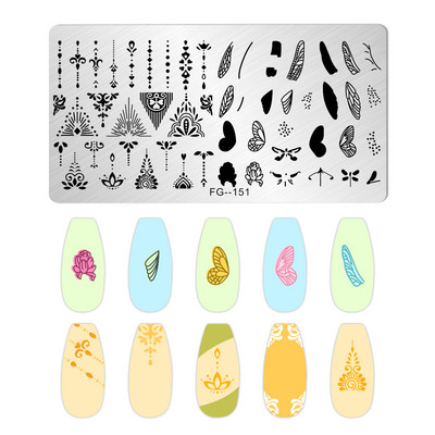 Jauki dzīvnieku nagu apzīmogošanas plāksnes Overprint Kokosriekstu koka viļņi Series Nail Art Attēlu zīmogs Nerūsējošā tērauda trafareti Nagu instrumenti