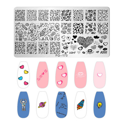 Jauki dzīvnieku nagu apzīmogošanas plāksnes Overprint Kokosriekstu koka viļņi Series Nail Art Attēlu zīmogs Nerūsējošā tērauda trafareti Nagu instrumenti