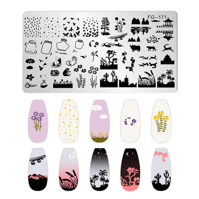 Jauki dzīvnieku nagu apzīmogošanas plāksnes Overprint Kokosriekstu koka viļņi Series Nail Art Attēlu zīmogs Nerūsējošā tērauda trafareti Nagu instrumenti