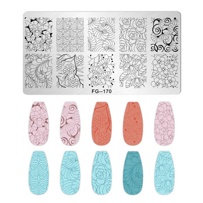 Jauki dzīvnieku nagu apzīmogošanas plāksnes Overprint Kokosriekstu koka viļņi Series Nail Art Attēlu zīmogs Nerūsējošā tērauda trafareti Nagu instrumenti