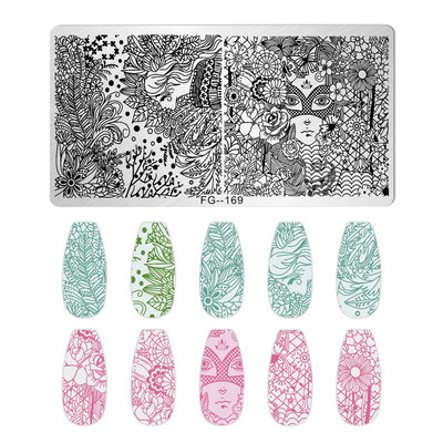 Jauki dzīvnieku nagu apzīmogošanas plāksnes Overprint Kokosriekstu koka viļņi Series Nail Art Attēlu zīmogs Nerūsējošā tērauda trafareti Nagu instrumenti