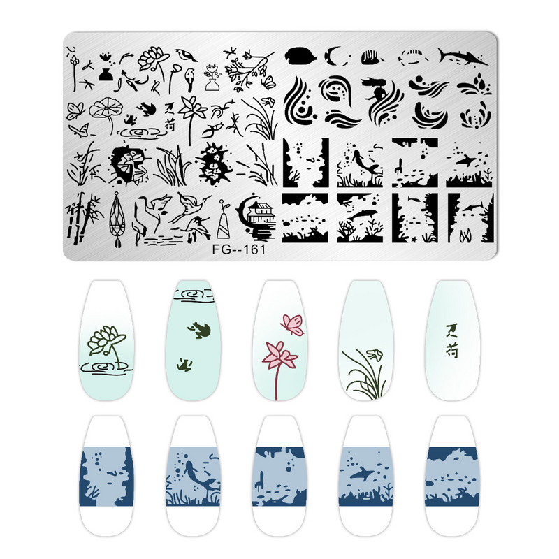 Χαριτωμένα πιάτα για σφράγιση νυχιών με χαριτωμένα ζώα Επιτύπωση κύματα δέντρων καρύδας Σειρά Nail Art Image Stamp Στένσιλ από ανοξείδωτο χάλυβα Εργαλεία νυχιών