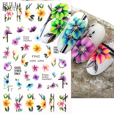 Charms Flower 3D αυτοκόλλητα νυχιών Ροζ μωβ άνθη Lily Tulip Floral Nail Art Decals Sliders Διακοσμήσεις μανικιούρ με καλοκαιρινά φρούτα