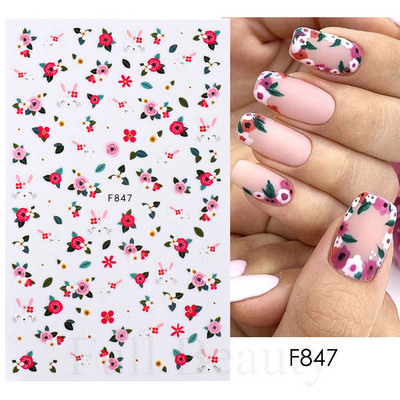 Piekariņi, ziedi, 3D nagu uzlīmes, rozā purpursarkani ziedi, lilija, tulpe, ziedu nagu mākslas uzlīmes, slīdņi, vasaras augļu manikīra dekorācijas