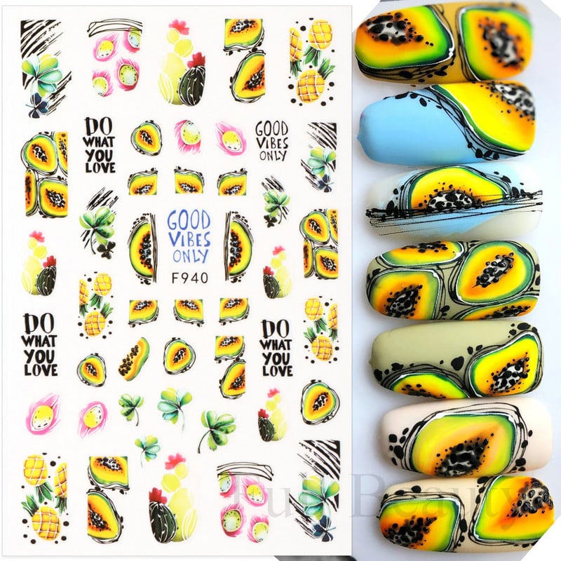 Piekariņi, ziedi, 3D nagu uzlīmes, rozā purpursarkani ziedi, lilija, tulpe, ziedu nagu mākslas uzlīmes, slīdņi, vasaras augļu manikīra dekorācijas