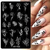 1gab Lapas Ziedi Nagu apzīmogošanas plāksnes Pavasara Lapu Ziedu tauriņu līnijas dizains Nagu lakas apdrukas trafaretu veidnes rīki