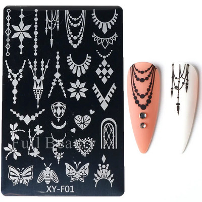 1gab Lapas Ziedi Nagu apzīmogošanas plāksnes Pavasara Lapu Ziedu tauriņu līnijas dizains Nagu lakas apdrukas trafaretu veidnes rīki