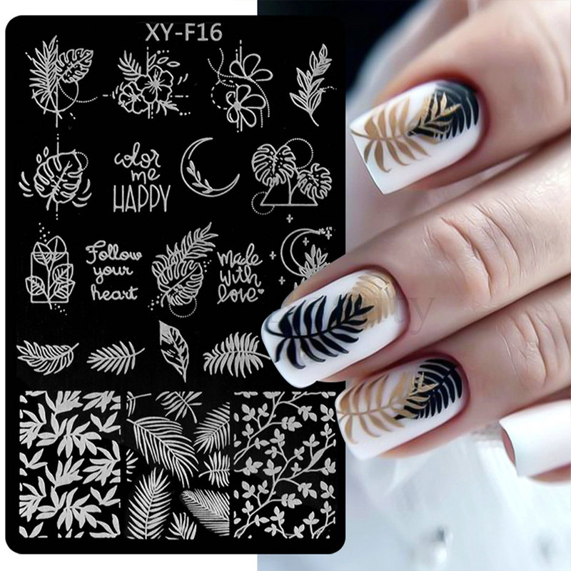 1gab Lapas Ziedi Nagu apzīmogošanas plāksnes Pavasara Lapu Ziedu tauriņu līnijas dizains Nagu lakas apdrukas trafaretu veidnes rīki