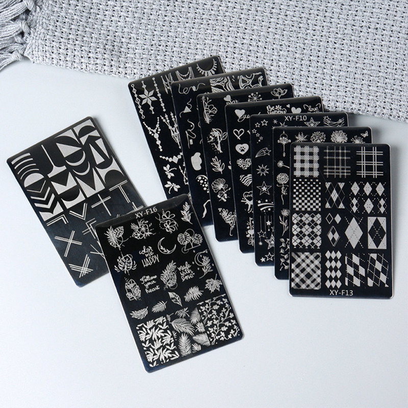 1gab Lapas Ziedi Nagu apzīmogošanas plāksnes Pavasara Lapu Ziedu tauriņu līnijas dizains Nagu lakas apdrukas trafaretu veidnes rīki