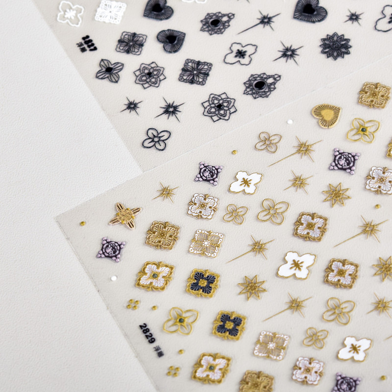 Augstas kvalitātes nagu mākslas uzlīme Zelts Sudrabs Melns Balts Karaliskais dārgakmens DIY Manikīra uzlīme Dekorācija T-2802