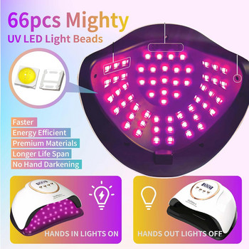 Λάμπα νυχιών LED για μανικιούρ 280W Μηχάνημα στεγνώματος νυχιών UV Drying Lamp For Curing UV Gel Βερνίκι νυχιών με οθόνη LCD με ανίχνευση κίνησης