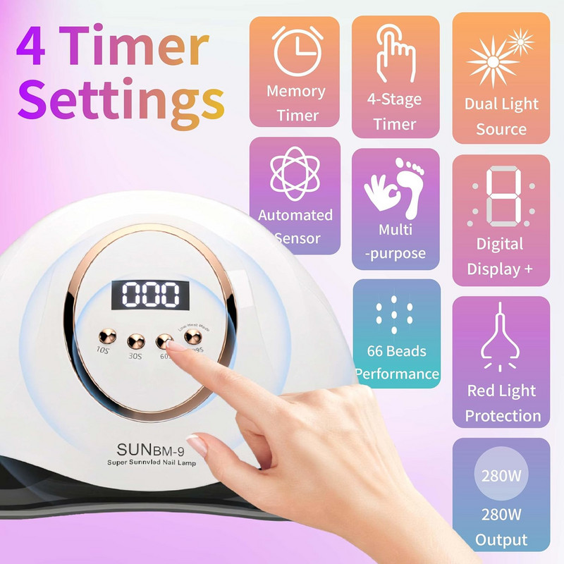 LED nagu lampa manikīram 280 W nagu žāvēšanas mašīnas UV žāvēšanas lampa UV želejveida nagu lakas sacietēšanai ar kustības sensoru LCD displeju