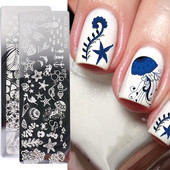 Vasaras okeāns Dzīvnieku nagu apzīmogošanas šķīvji Ziedi Augļi Tauriņu līniju apdruka Trafarets Nagu zīmogu veidnes Nagu mākslas rīki KEFB