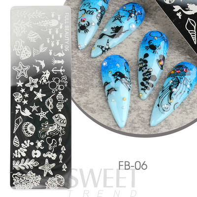 Vasaras okeāns Dzīvnieku nagu apzīmogošanas šķīvji Ziedi Augļi Tauriņu līniju apdruka Trafarets Nagu zīmogu veidnes Nagu mākslas rīki KEFB