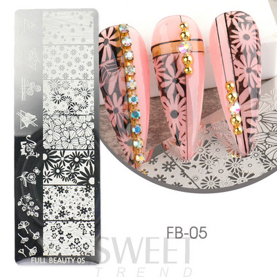 Vasaras okeāns Dzīvnieku nagu apzīmogošanas šķīvji Ziedi Augļi Tauriņu līniju apdruka Trafarets Nagu zīmogu veidnes Nagu mākslas rīki KEFB