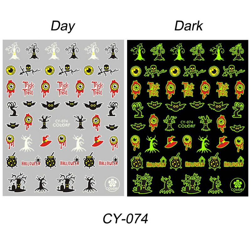 9 komada svjetlećih u tami Halloween Nail Art naljepnica Set Spider Web Pumpkin Ghost Fluorescentne svjetleće naljepnice za nokte Klizači