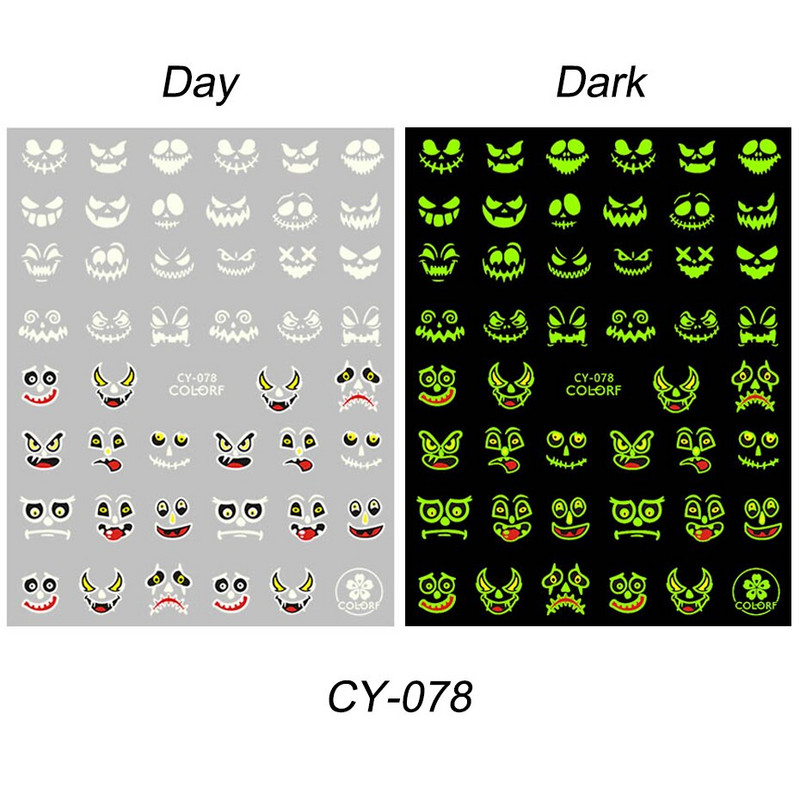 9 komada svjetlećih u tami Halloween Nail Art naljepnica Set Spider Web Pumpkin Ghost Fluorescentne svjetleće naljepnice za nokte Klizači