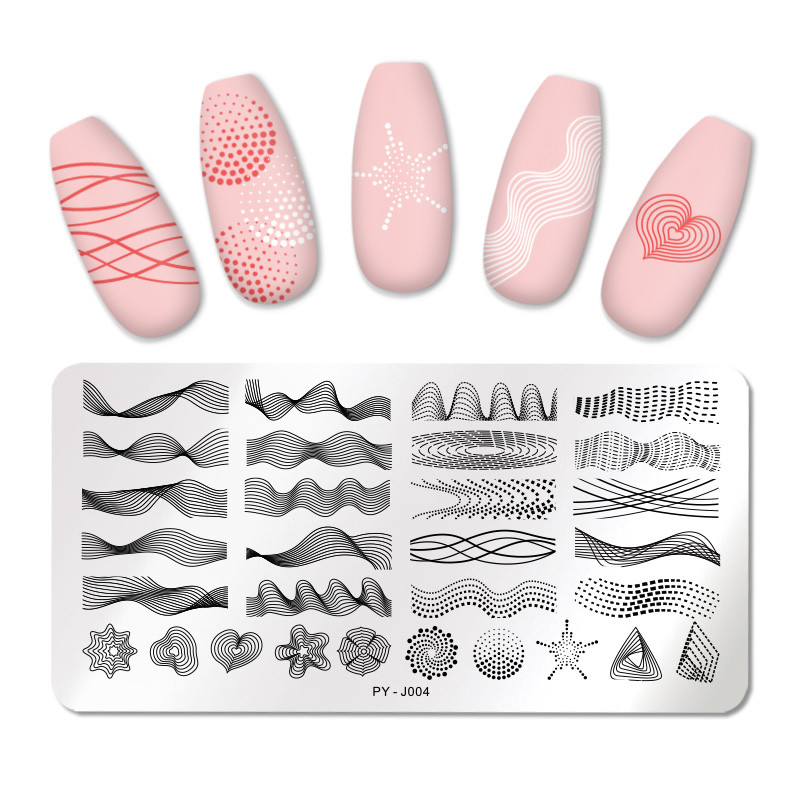 PICT YOU Nagu apzīmogošanas plāksnes Taisnstūra ģeometriskas līnijas viļņu raksts nerūsējošā tērauda nagu mākslas attēlu zīmogu trafareti dizains J004