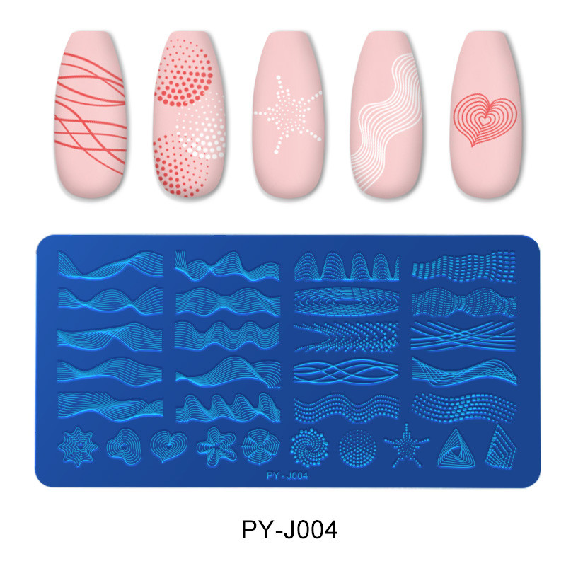 PICT YOU Nagu apzīmogošanas plāksnes Taisnstūra ģeometriskas līnijas viļņu raksts nerūsējošā tērauda nagu mākslas attēlu zīmogu trafareti dizains J004