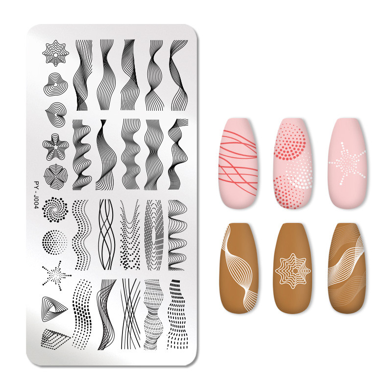 PICT YOU Nagu apzīmogošanas plāksnes Taisnstūra ģeometriskas līnijas viļņu raksts nerūsējošā tērauda nagu mākslas attēlu zīmogu trafareti dizains J004