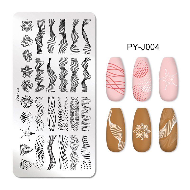 PICT YOU Nagu apzīmogošanas plāksnes Taisnstūra ģeometriskas līnijas viļņu raksts nerūsējošā tērauda nagu mākslas attēlu zīmogu trafareti dizains J004