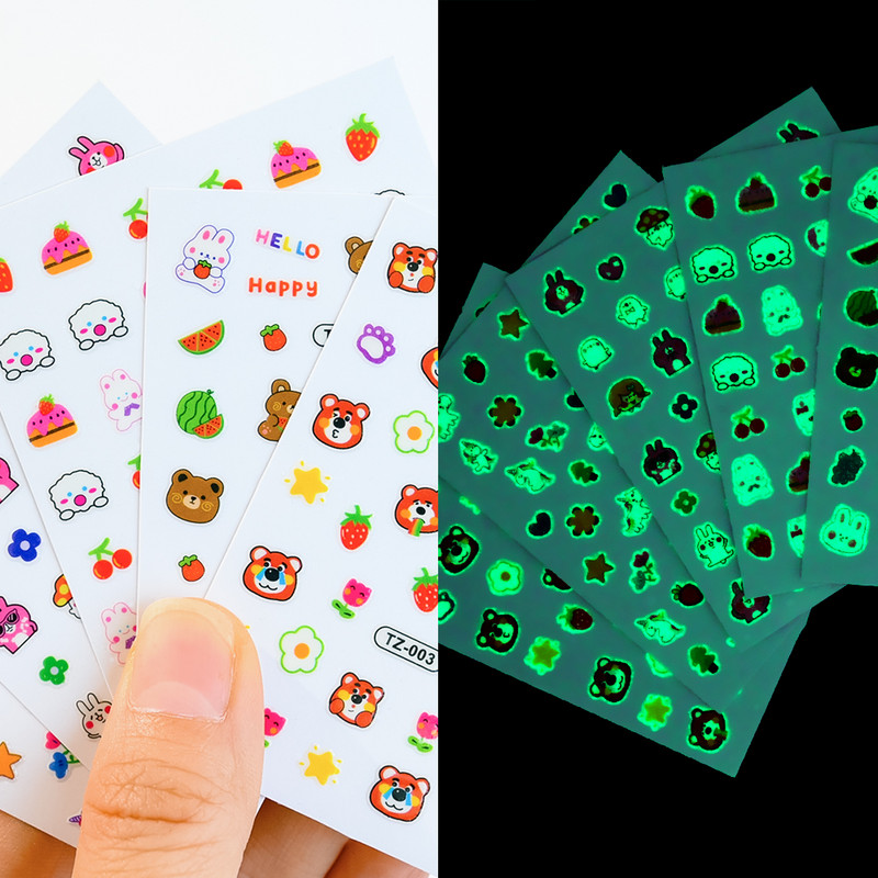 20KOM Dječje svjetleće naljepnice za nokte Crtani uzorci Slatka naljepnica za nokte 3D samoljepljivi dizajni životinja za male djevojčice