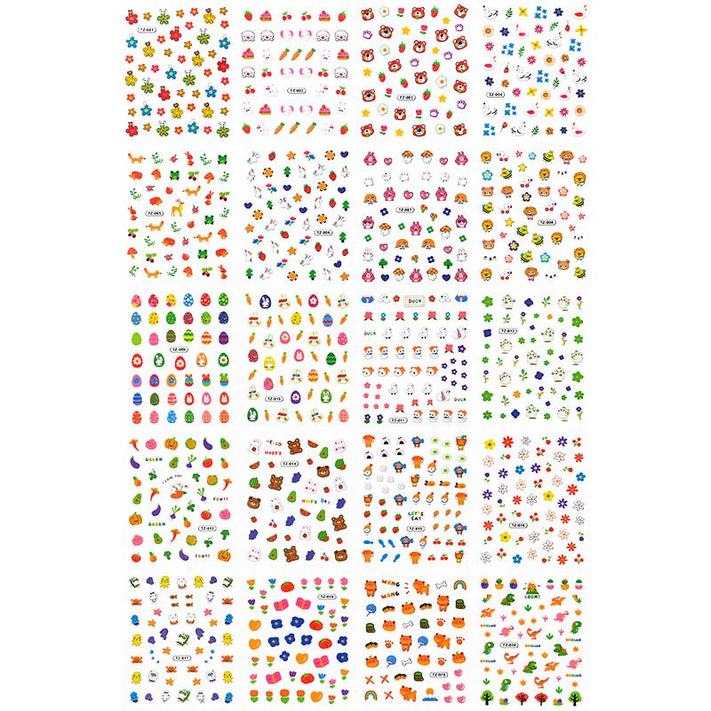 20KOM Dječje svjetleće naljepnice za nokte Crtani uzorci Slatka naljepnica za nokte 3D samoljepljivi dizajni životinja za male djevojčice