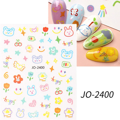 Mīlīgs melns kaķis nagu uzlīmes uzlīmes 3D kaķu ziedi nagu mākslas rotājumi jauki multfilmas slīdņi vasaras manikīrs