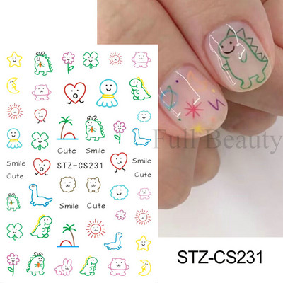 Mīlīgs melns kaķis nagu uzlīmes uzlīmes 3D kaķu ziedi nagu mākslas rotājumi jauki multfilmas slīdņi vasaras manikīrs