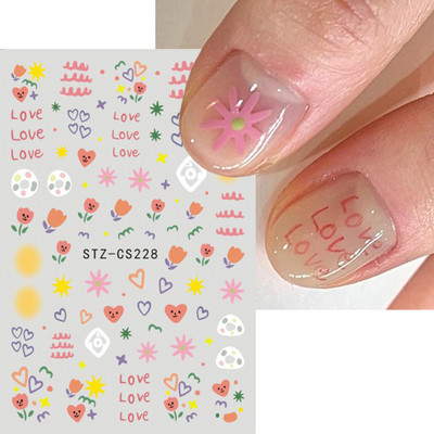 Mīlīgs melns kaķis nagu uzlīmes uzlīmes 3D kaķu ziedi nagu mākslas rotājumi jauki multfilmas slīdņi vasaras manikīrs