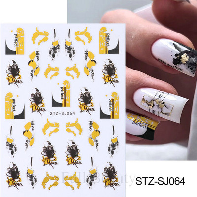 Mīlīgs melns kaķis nagu uzlīmes uzlīmes 3D kaķu ziedi nagu mākslas rotājumi jauki multfilmas slīdņi vasaras manikīrs