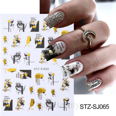 Mīlīgs melns kaķis nagu uzlīmes uzlīmes 3D kaķu ziedi nagu mākslas rotājumi jauki multfilmas slīdņi vasaras manikīrs