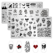 Halloween Ploče za utiskivanje noktiju lubanja Bundeva Pravokutnik Predložak Šablone Nail Art Stamp Slika Ploča Manikura Alati za ispis noktiju