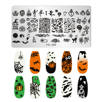 Хелоуин Плочи за щамповане на нокти череп Тиква Правоъгълник Шаблони Шаблони Печат за нокти Изкуство Изображение Плоча Маникюр Инструменти за отпечатване на нокти