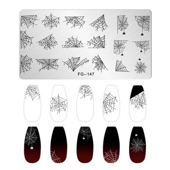 Αποκριάτικες πλάκες σφράγισης νυχιών κρανίο κολοκύθας ορθογώνιο πρότυπο στένσιλ Σφραγίδα τέχνης νυχιών Εργαλεία εκτύπωσης για μανικιούρ νυχιών