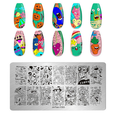 Halloween Ploče za utiskivanje noktiju lubanja Bundeva Pravokutnik Predložak Šablone Nail Art Stamp Slika Ploča Manikura Alati za ispis noktiju