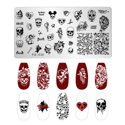 Halloween Ploče za utiskivanje noktiju lubanja Bundeva Pravokutnik Predložak Šablone Nail Art Stamp Slika Ploča Manikura Alati za ispis noktiju