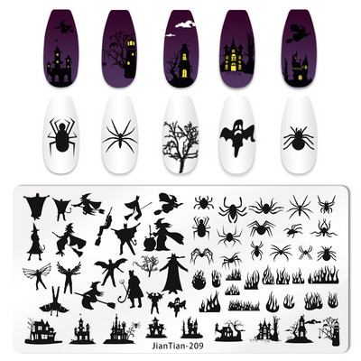 Halloween Ploče za utiskivanje noktiju lubanja Bundeva Pravokutnik Predložak Šablone Nail Art Stamp Slika Ploča Manikura Alati za ispis noktiju