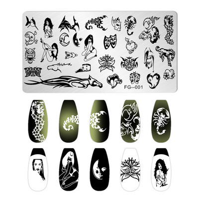 Halloween Ploče za utiskivanje noktiju lubanja Bundeva Pravokutnik Predložak Šablone Nail Art Stamp Slika Ploča Manikura Alati za ispis noktiju