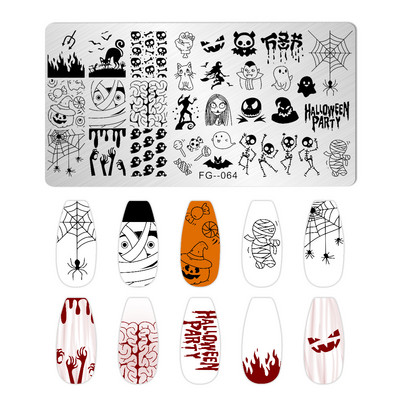 Halloween Ploče za utiskivanje noktiju lubanja Bundeva Pravokutnik Predložak Šablone Nail Art Stamp Slika Ploča Manikura Alati za ispis noktiju