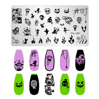 Halloween Ploče za utiskivanje noktiju lubanja Bundeva Pravokutnik Predložak Šablone Nail Art Stamp Slika Ploča Manikura Alati za ispis noktiju