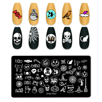 Halloween Ploče za utiskivanje noktiju lubanja Bundeva Pravokutnik Predložak Šablone Nail Art Stamp Slika Ploča Manikura Alati za ispis noktiju