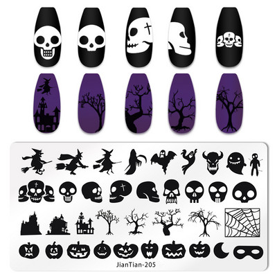 Halloween Ploče za utiskivanje noktiju lubanja Bundeva Pravokutnik Predložak Šablone Nail Art Stamp Slika Ploča Manikura Alati za ispis noktiju