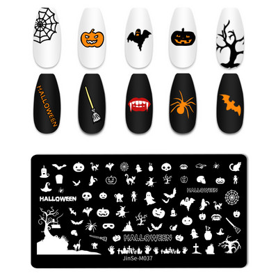Halloween Ploče za utiskivanje noktiju lubanja Bundeva Pravokutnik Predložak Šablone Nail Art Stamp Slika Ploča Manikura Alati za ispis noktiju