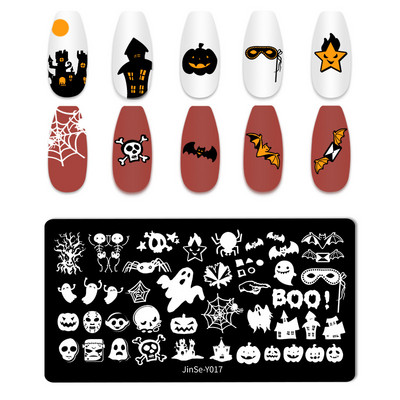 Halloween Ploče za utiskivanje noktiju lubanja Bundeva Pravokutnik Predložak Šablone Nail Art Stamp Slika Ploča Manikura Alati za ispis noktiju