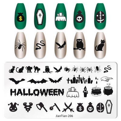 Halloween Ploče za utiskivanje noktiju lubanja Bundeva Pravokutnik Predložak Šablone Nail Art Stamp Slika Ploča Manikura Alati za ispis noktiju