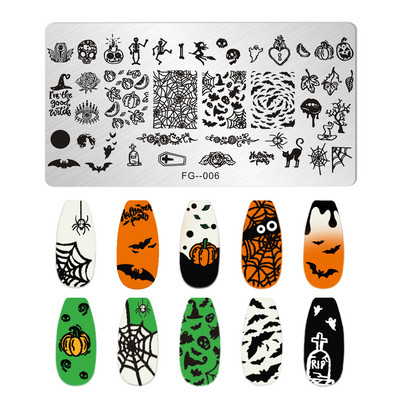 Halloween Ploče za utiskivanje noktiju lubanja Bundeva Pravokutnik Predložak Šablone Nail Art Stamp Slika Ploča Manikura Alati za ispis noktiju