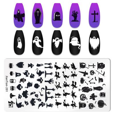 Halloween Ploče za utiskivanje noktiju lubanja Bundeva Pravokutnik Predložak Šablone Nail Art Stamp Slika Ploča Manikura Alati za ispis noktiju