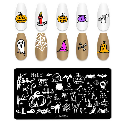 Halloween Ploče za utiskivanje noktiju lubanja Bundeva Pravokutnik Predložak Šablone Nail Art Stamp Slika Ploča Manikura Alati za ispis noktiju